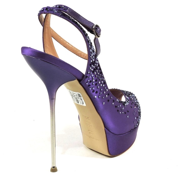 GIANMARCO LORENZI 🇮🇹 WOMEN'S PURPLE SATIN FASHION PLATFORM SANDALS - Picture 5 of 7